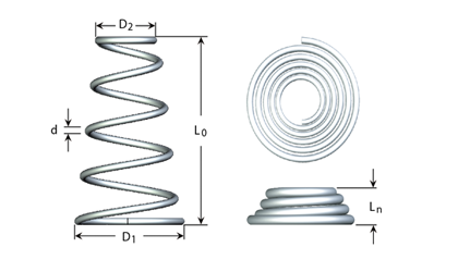 Dessins tech - Ressorts de compression coniques en acier à ressort inoxydable