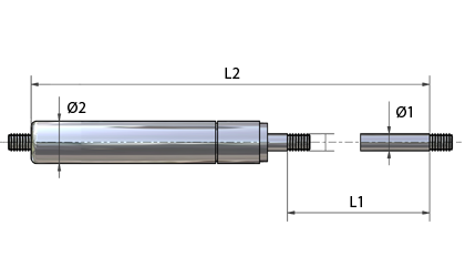 Dessins tech - Ressorts à gaz en acier inoxydable (AISI 304) avec filetage Dessins tech - Ressorts à gaz en acier inoxydable (AISI 304) avec filetage