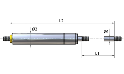 Dessin technique - Filetage aux deux extrémités. Force réductible. Acier inoxydable